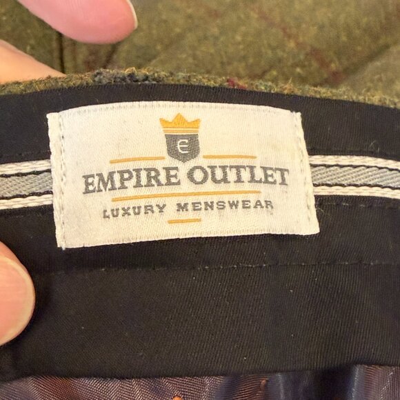 Men's Tweed Pants Trousers - Moss Green with Burgundy Windowpane - 40x27 - Picture 6 of 9